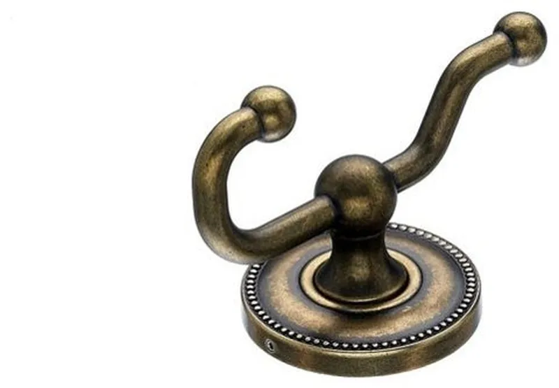 Bath Double Hook - German Bronze - Beaded Back Plate, TKED2GBZA