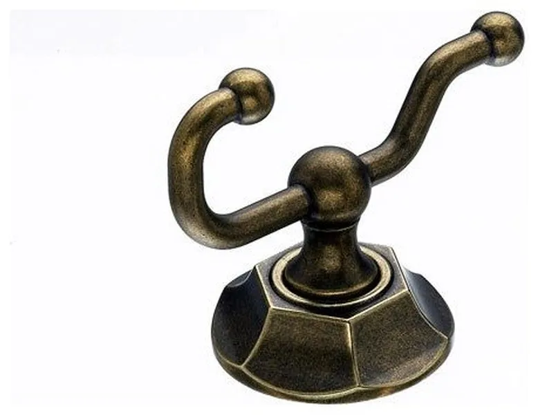Bath Double Hook - German Bronze - Hex Back Plate, TKED2GBZB