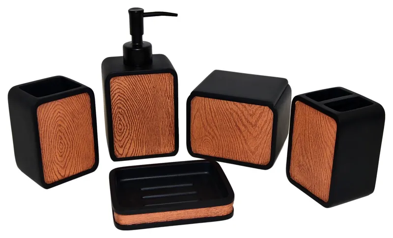 Bathroom Accessory Set | Light Brown Wood Panel Design