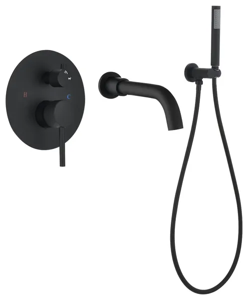 Bathroom bathtub filler wall-mounted bathtub faucet with handheld shower, Matte Black