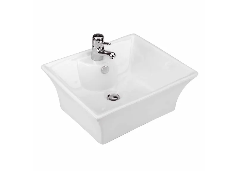 Bathroom Square Vessel Sink White China Single Faucet Hole