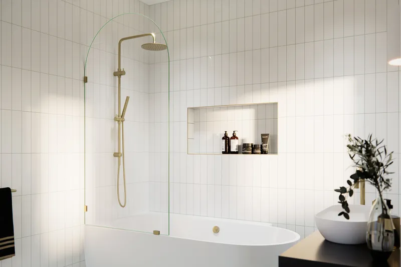 Bathtub Single Fixed Panels, Satin Brass, 34"wx66.75"h