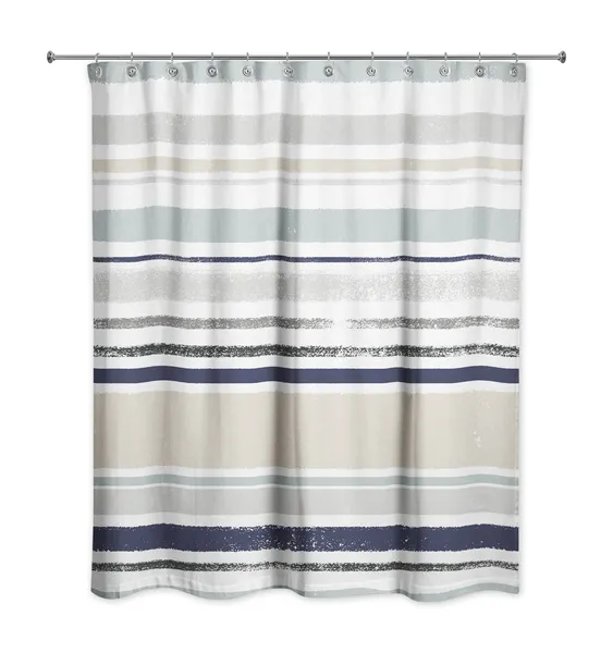 Beige and Blue Stripes 71x74 Shower Curtain