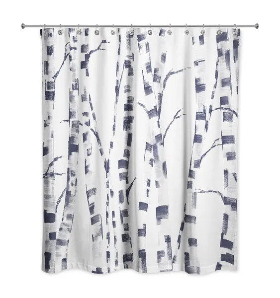 Beige Navy Trees 71x74 Shower Curtain