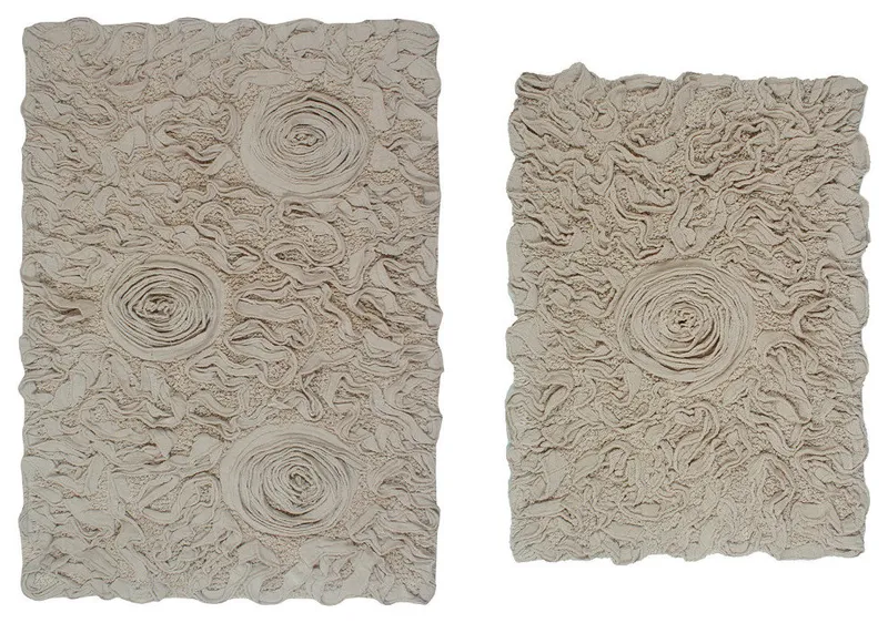 Bell Flower Collection Tufted Bath Rugs, 2 Piece Set, Linen
