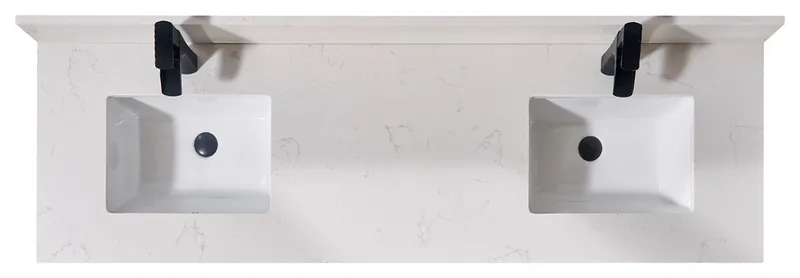 Belluno Composite Stone Vanity Top, Milano White With White Sinks, 73"