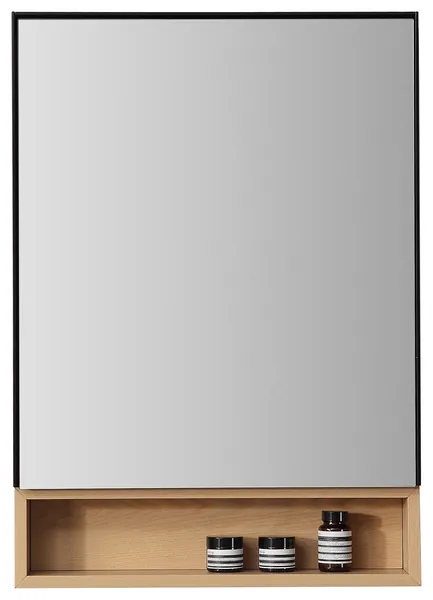 Bergen Modern Medicine Cabinet, Matte Black Frame, Whitewash Shelf, 24"