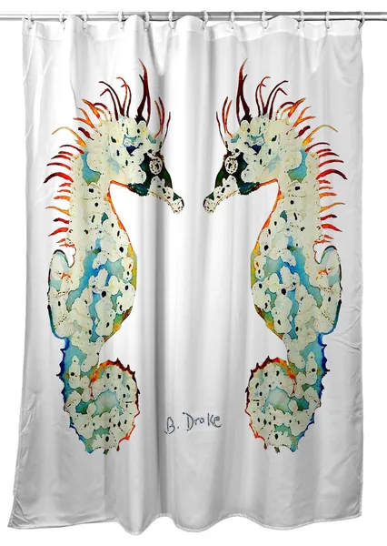 Betsy Drake Betsy's Seahorses White Shower Curtain