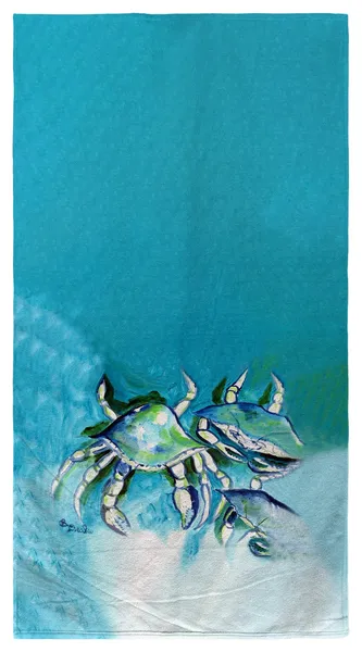 Betsy Drake White Crabs II Beach Towel