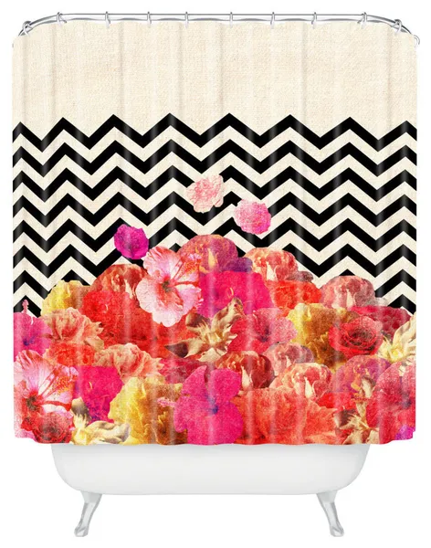 Bianca Green Chevron Flora 2 Shower Curtain