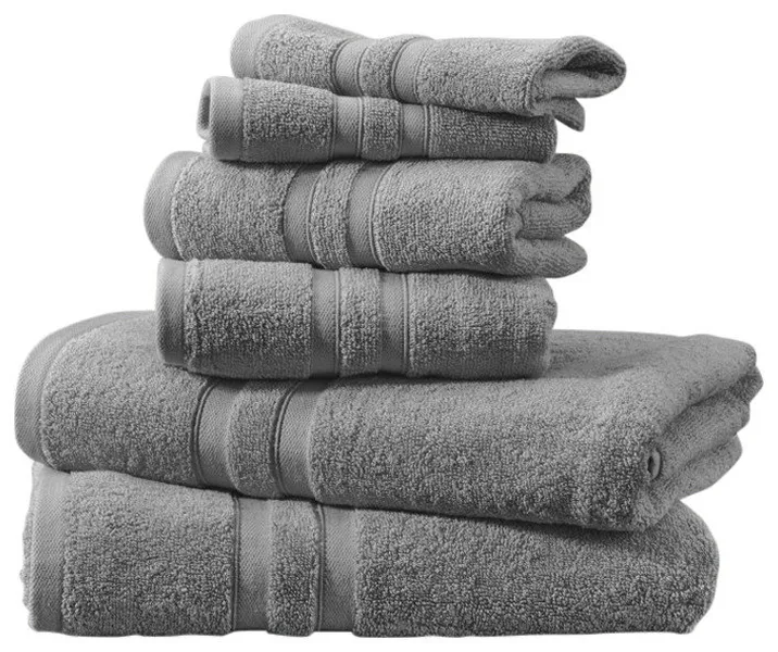 Bibb Home 6pc Oversized Solid Towel Set, Grey
