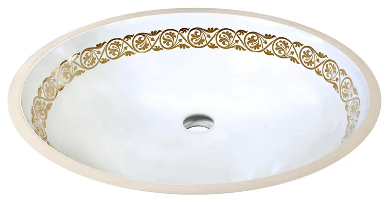 Big Fancy Border Painted Bathroom Sink, Gold