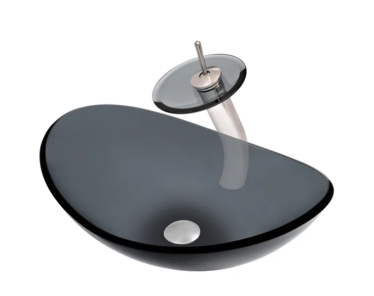 Bigio Glass Vessel Bathroom Sink Combo with Faucet and Drain, Brushed Nickel