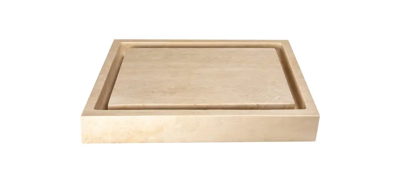 Black Basalt Rectangle Infinity Pool Vessel Sink, Honed Travertine