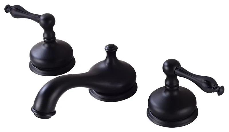 Black Brass Widespread Bathroom Faucet 8" L 2 Handle with Supply Lines and Drain