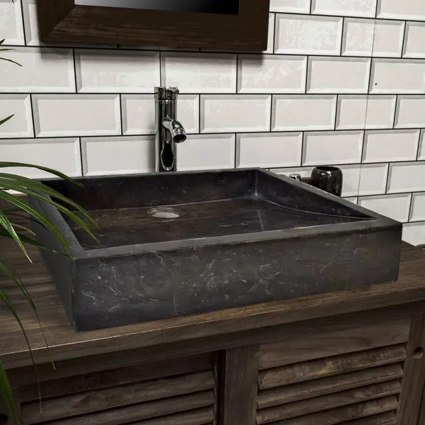 Black Marble Rectangular Sink, Natural Stone Sink  (L) 18 (W)12 (H)6"
