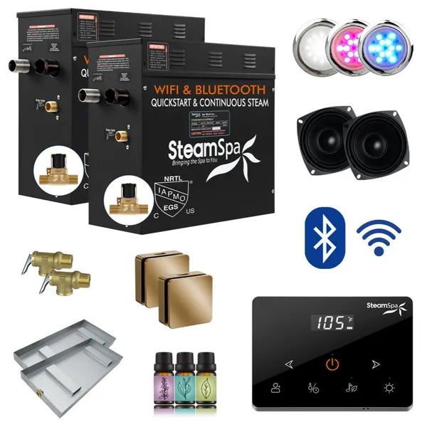 Black Series 15KW Steam Bath Generator, Touchscreen, Bluetooth, WiFi, Gold