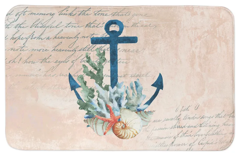 Blue Anchor On Coral 21x34 Bath Mat