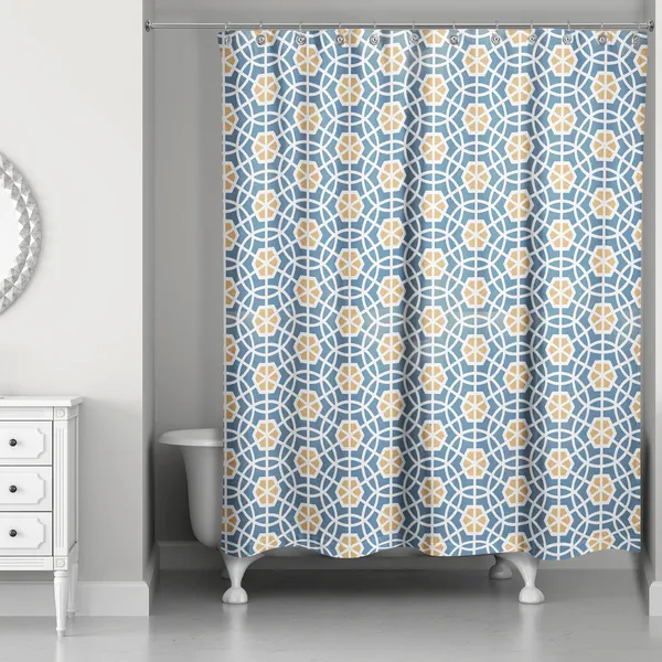 Blue and Yellow Circle Hex 71x74 Shower Curtain