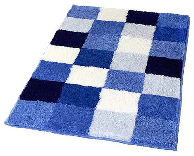 Blue Checker Pattern Rich Multi Color Plush Bathroom Rug, Caro, Extra Large 2