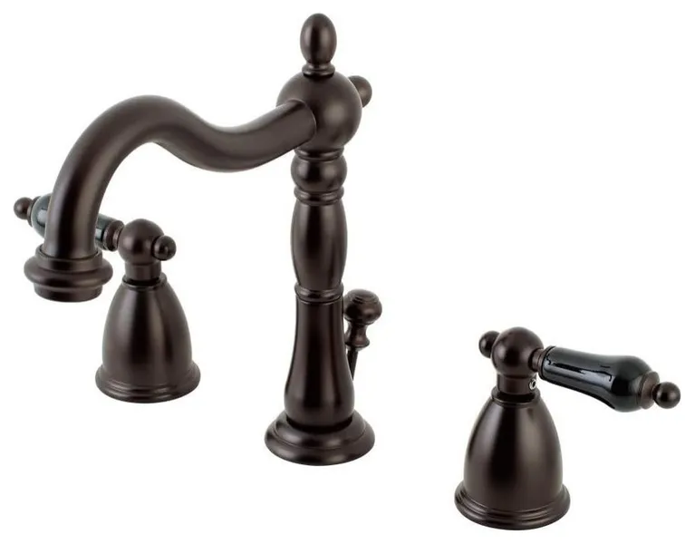 Brass 3-Hole Bathroom Faucet with Arched Spout & Two Levers, Vintage Style, Oil Rubbed Bronze