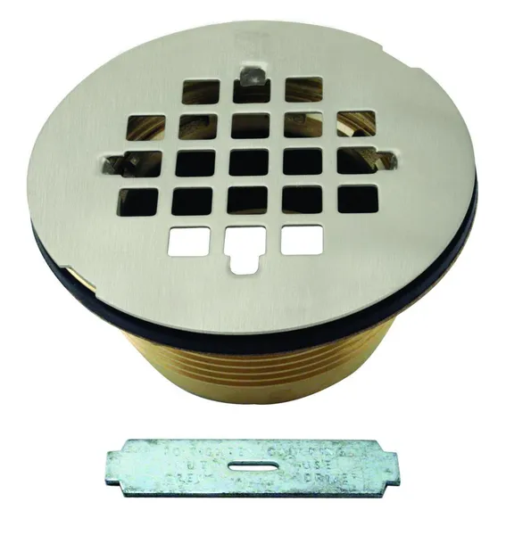 Brass Body Compression Shower Drain With Grid In Satin Nickel