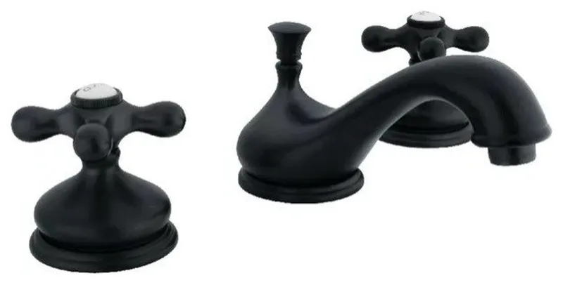 Brass Widespread Bathroom Faucet with Low Spout and Cross Handles, Black