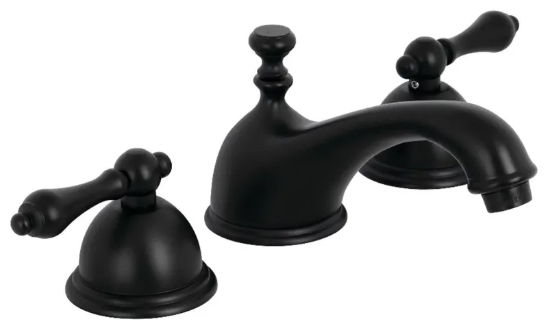 Brass Widespread Faucet with ADA Lever Handles and Matching Drain, Black