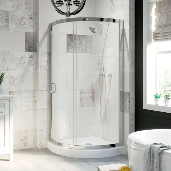 Breeze Corner Sliding Door Shower Kit, Clear Panels and Base, Chrome, 34"
