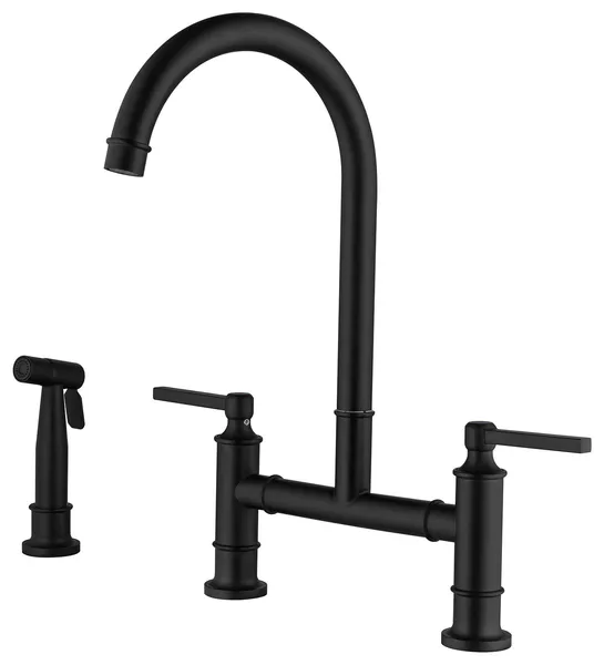 Bridge Pull Down Kitchen Faucet with Side Spray, Mattle Black