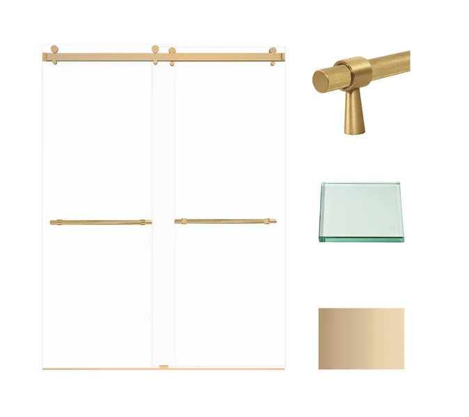 Brooklyn 60"x80" Frameless Shower Door, Clear Glass, Champagne Bronze