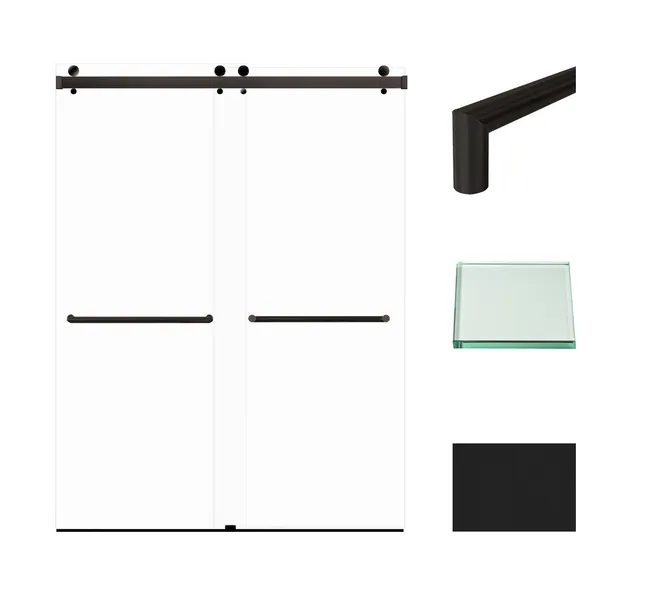 Brooklyn 60"x80" Frameless Shower Door, Clear Glass, Matte Black, Turin