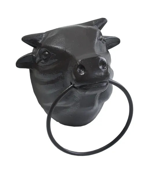Brown Cast Iron Cow Bust Wall Mount Towel Rack with Ring