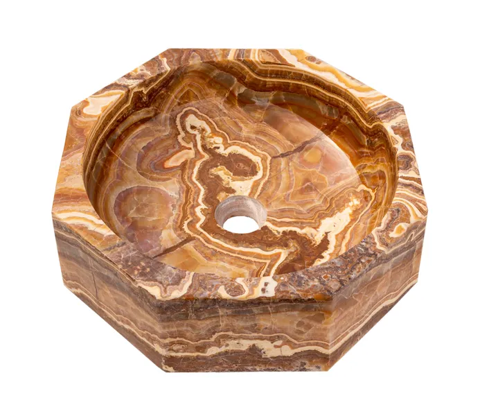 Brown Onyx Translucent Octagon Natural Stone Vessel Sink Polished, D16", H5"