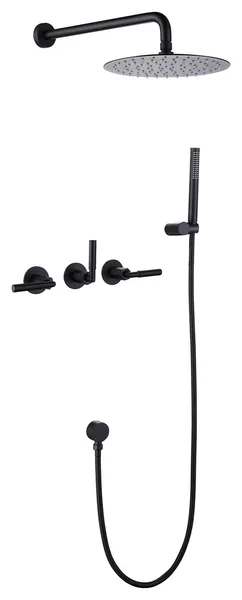 Brush Gold Complete Shower System With Rough-In Valve, Matte Black
