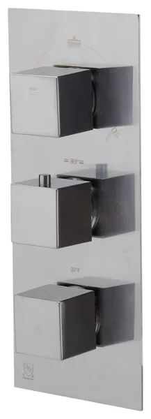 Brushed Nickel Concealed 3-Way Thermostatic Valve Shower Mixer Square Knobs