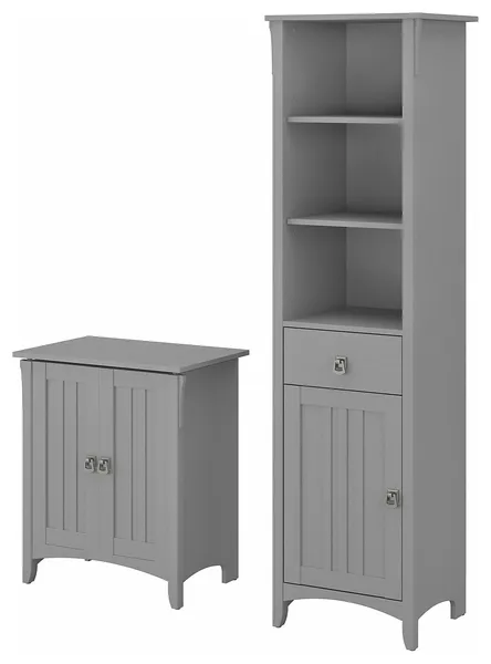 Bush Furniture Salinas Tall Linen Cabinet and Laundry Hamper With Lid