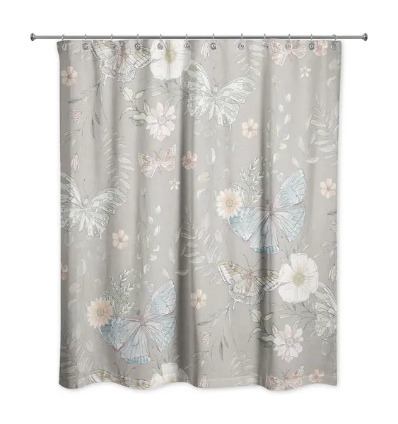 Butterflies On Gray 71 x 74 Shower Curtain