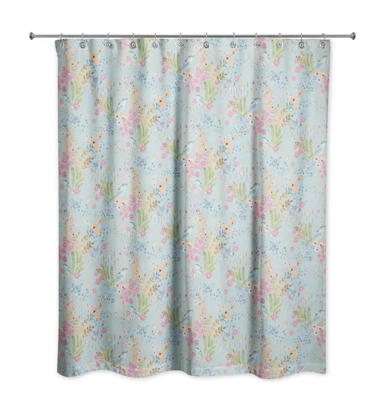 Butterfly Bird Floral on Blue 71x74 Shower Curtain