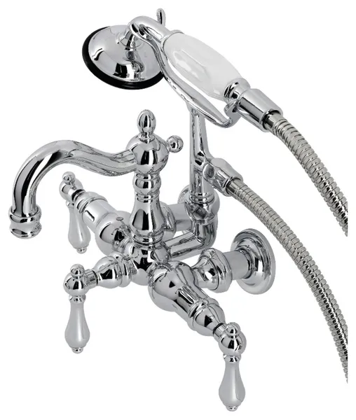 CA1008T1 3-3/8" Wall Mount Clawfoot Tub Faucet and Hand Shower, Polished Chrome