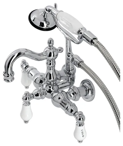 CA1010T1 3-3/8" Wall Mount Clawfoot Tub Faucet and Hand Shower, Polished Chrome