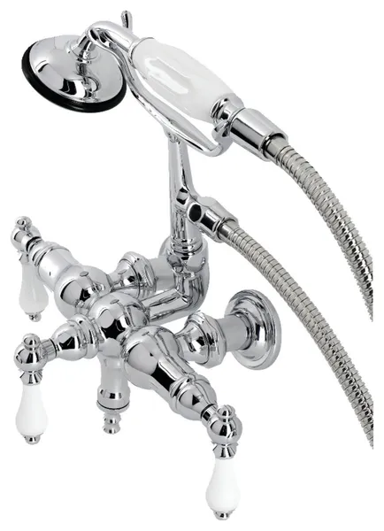 CA24T1 3-3/8" Wall Mount Clawfoot Tub Faucet With Hand Shower, Polished Chrome