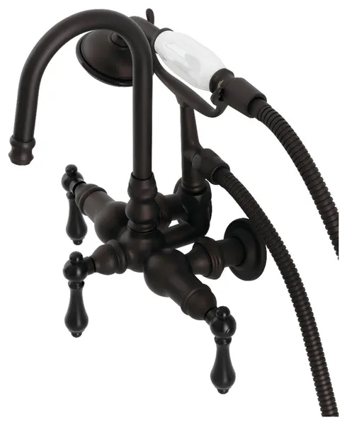 CA7T5 3-3/8" Wall Mount Clawfoot Tub Faucet WithHand Shower, Oil Rubbed Bronze