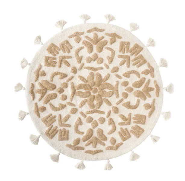 Cambridge Round Tufted Bath Mat With Tassels, Ivory/Beige