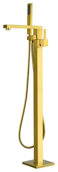 Campia Single Lever Handle Floor Mounted Tub Filler With Handshower, Brushed Gold