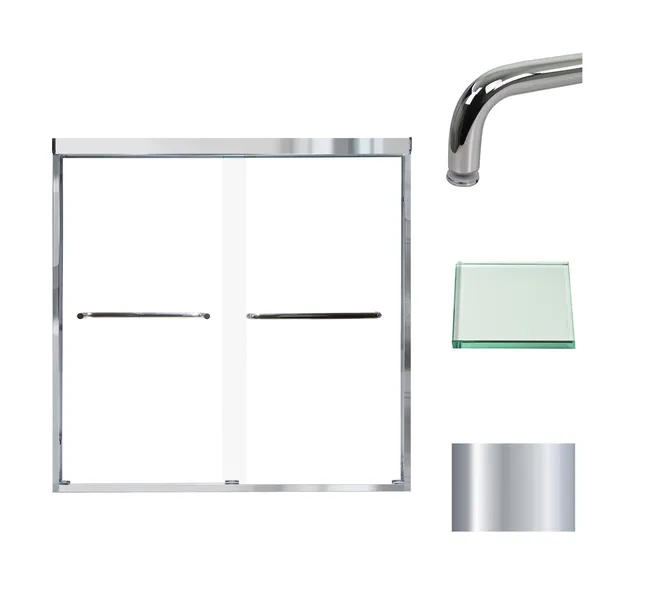 Cara 57.75-59" W x 60" H Shower Door, Clear Glass, Polished Chrome, Contour