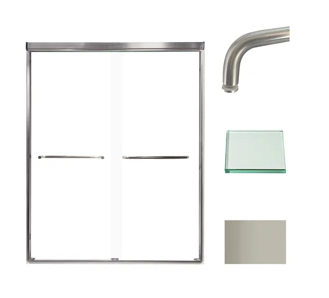 Cara 57.75-59" W x 76" H Shower Door, Clear Glass, Brushed Stainless, Contour