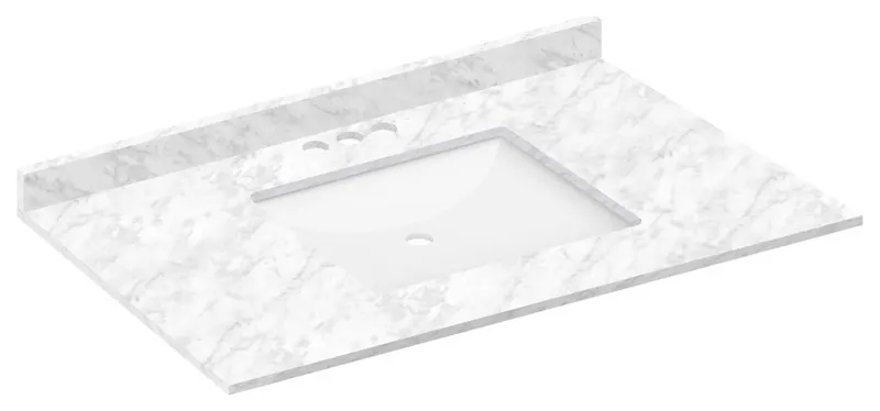 Cara White Vanity Top With Square Sink, 37"x22", 4" Faucet Spread