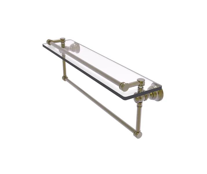 Carolina 22" Gallery Glass Shelf With Integrated Towel Bar, Antique Brass