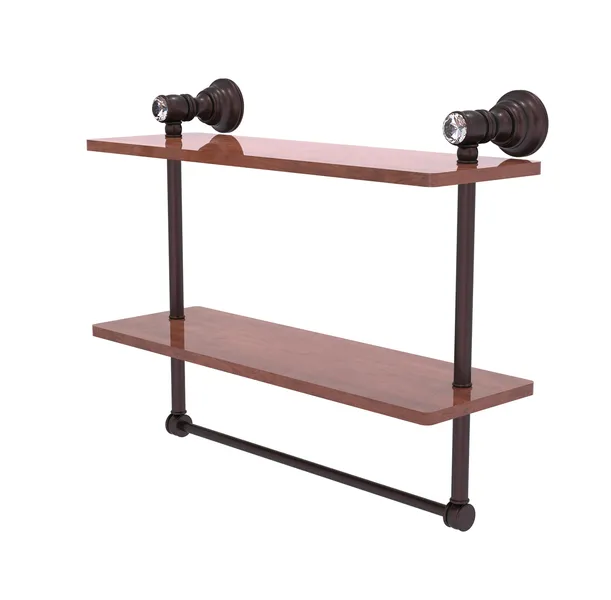 Carolina Crystal 16" Double Wood Shelf with Towel Bar, Antique Bronze